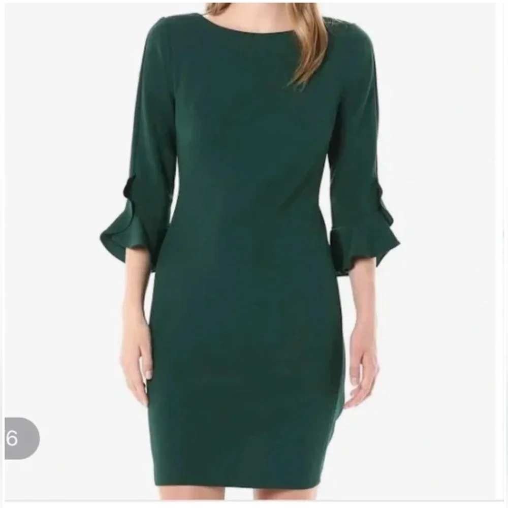 Karl Lagerfeld Paris Sheath Tulip Bell Sleeve Crepe‎ Dress Green 2
